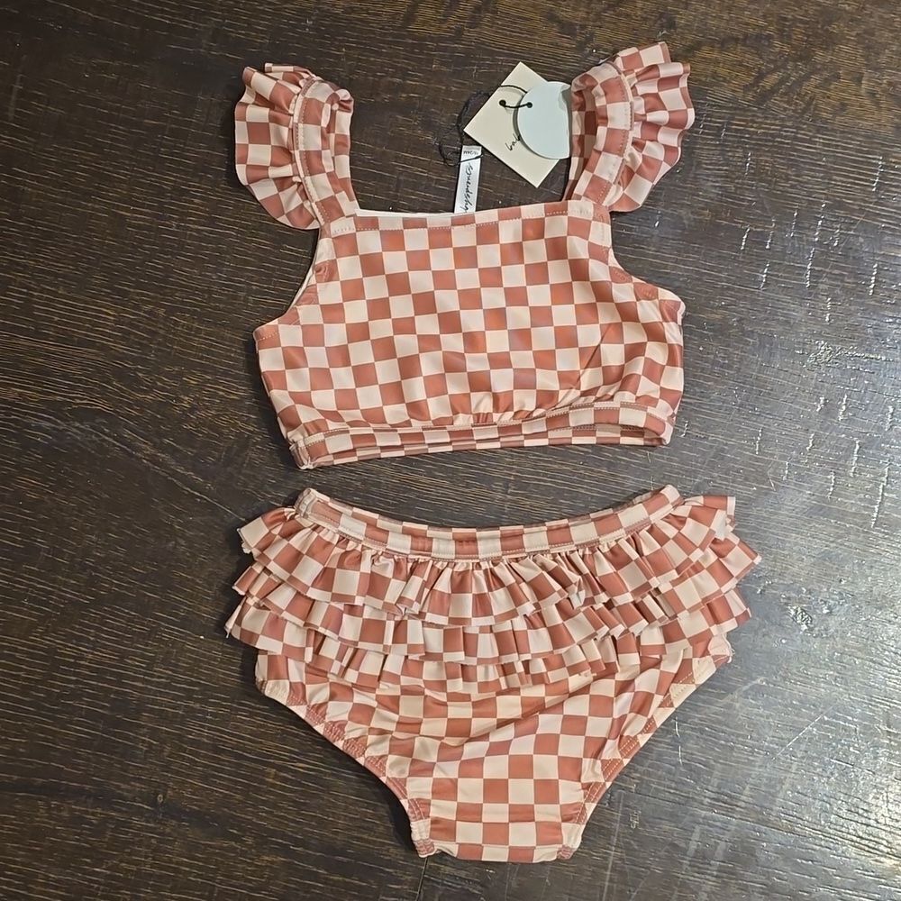 Baby Sprouts Strawberry Checkered 2-piece Ruffked Bikini Set - Picture 3 of 7